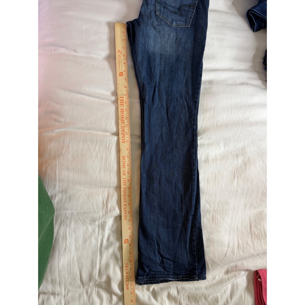 American Eagle Kick Boot Stretch 12 Long Dark Wash Blue Bootcut Distressed - Picture 3 of 8